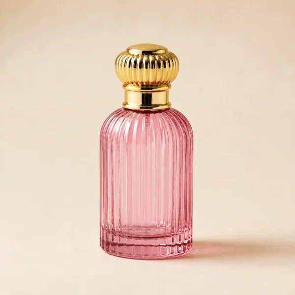 30ml pink ribbed empty perfume bottle with ornate gold cap