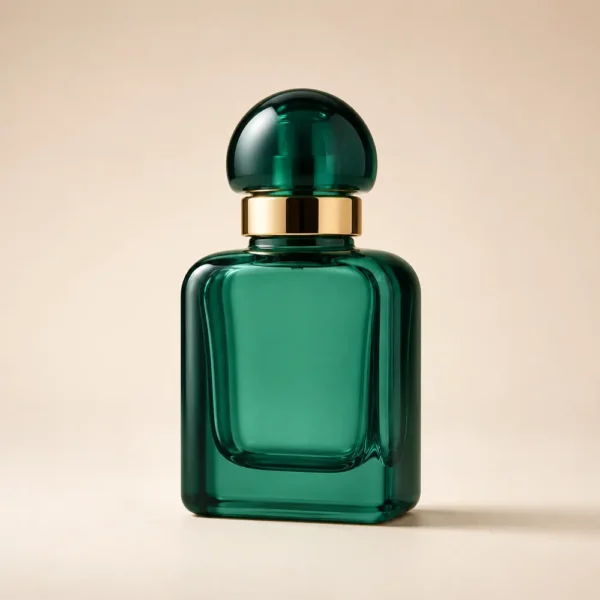 50ml emerald empty perfume bottle with dome cap and gold trim