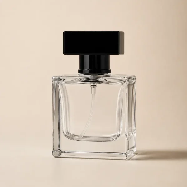 50ml square empty glass perfume spray bottle with black cap