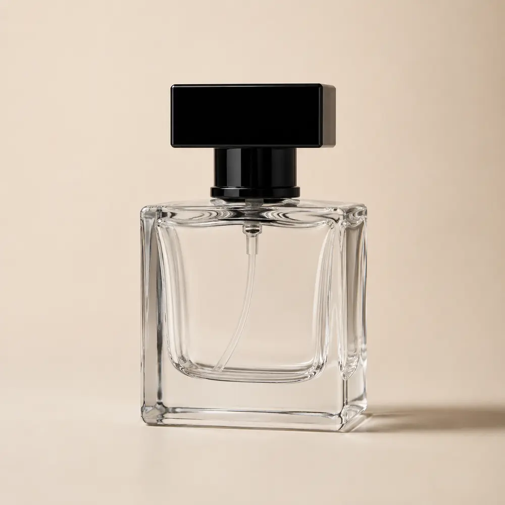 50ml-square-bottle 50ml square empty glass perfume spray bottle with black cap