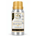 MB Scent Bleu de Chanel inspired fragrance oil 100ml silver bottle with gold cap on white background