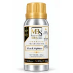MB Scent Black Opium inspired fragrance oil 100ml silver bottle with gold cap on white background